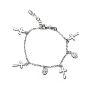 Bracciale argento con ciondoli croci e Miracolosa